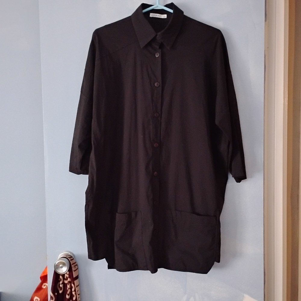 LUUKAA Black Techno Fabric Long Shirt M L